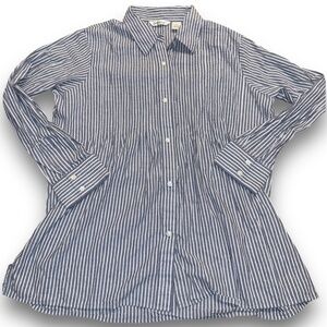 Orvis Women's‎ Gray/White Striped Pintuck XL Long Sleeve Button Up